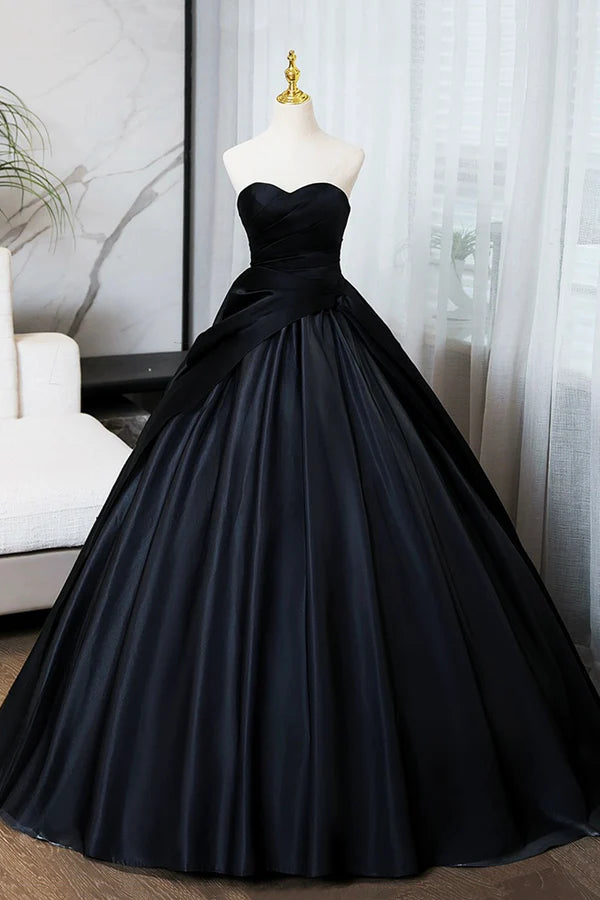 Wholesale A-Line Black Floor Length Prom Dress Black Strapless Formal Evening Dress